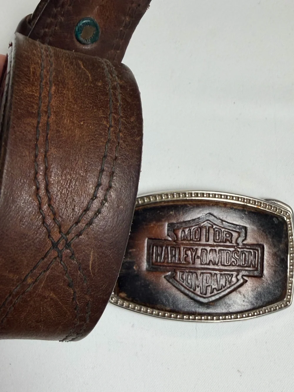 Vintage Harley-Davidson Brown Leather Belt & Detachable Stamped Leather Buckle